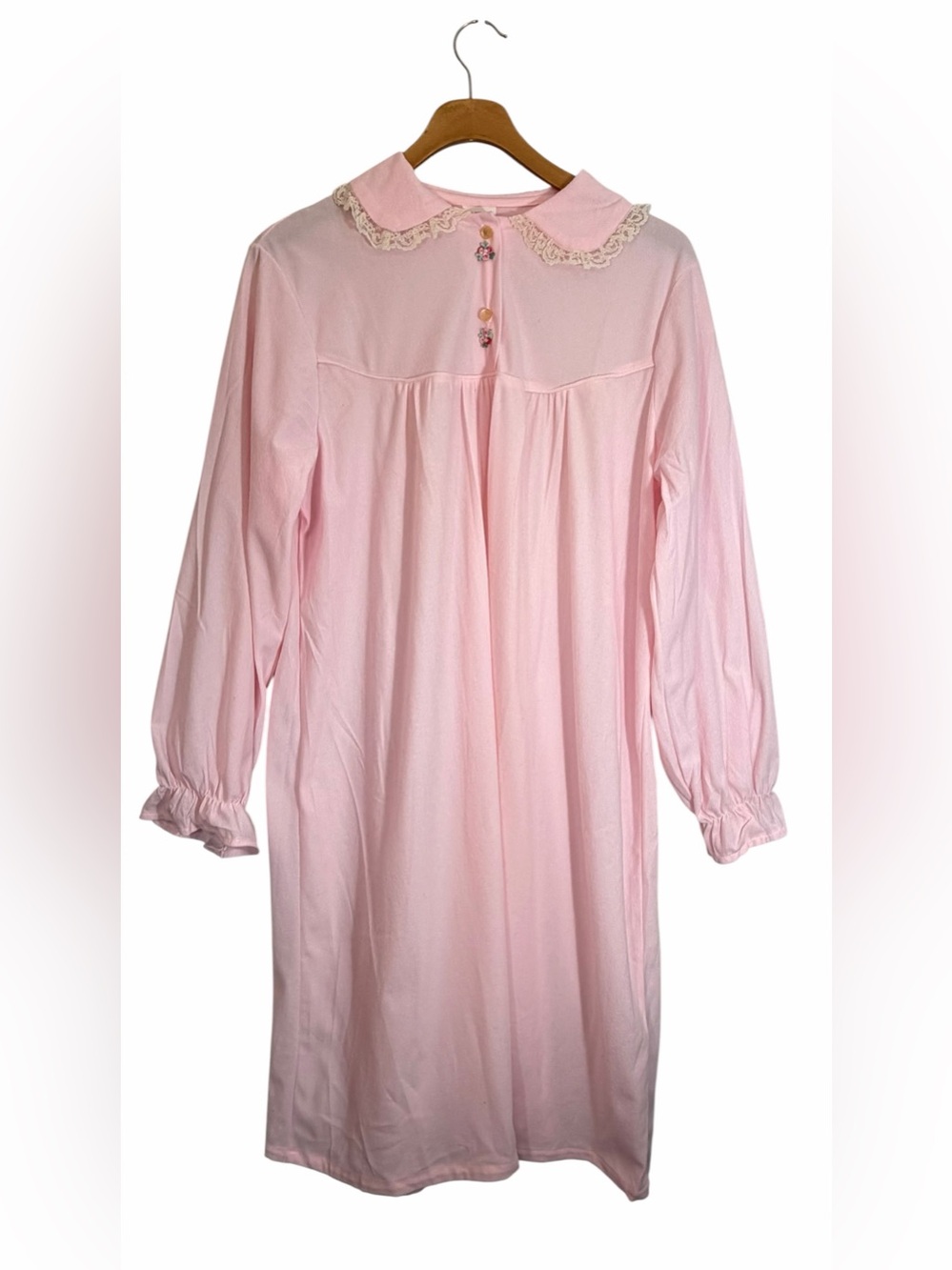 Vintage JCPenney Soft  Lightweight Nylon Fleece Nightgown Size M Pink Grannycore